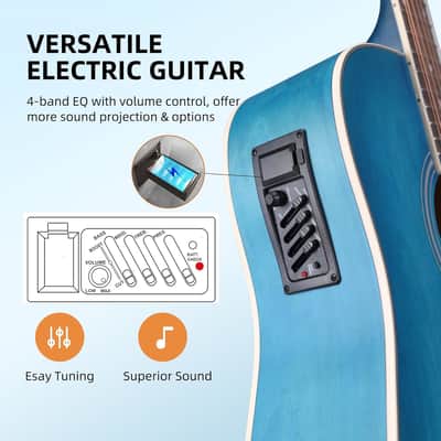 12 String Guitar, 42” Full Size Acoustic Electric Twelve String Guitar Bundle with 4-Band for Professional Beginner Adults Intermediate, Gig Bag, Picks, Capo, Cabel, Shoulder Strap, Blue image 2