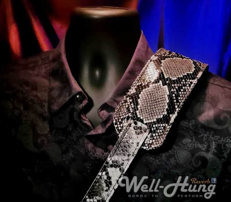 Well-Hung "Snake Charmer" 3" Leather padded floater strap, Graphite Python Extra Long image 1