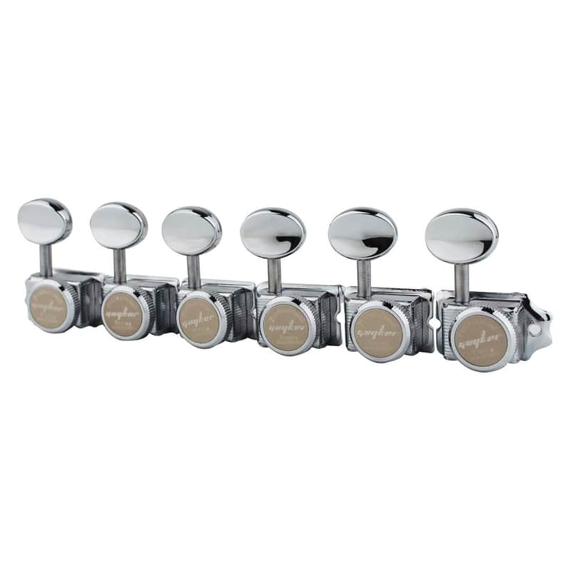6 Inline Vintage Guitar Lock String Tuners – Locking Tuning Key Pegs Machine Heads Replacement For St Tl Style Electric, Folk Or Acoustic Guitars – Chrome image 1