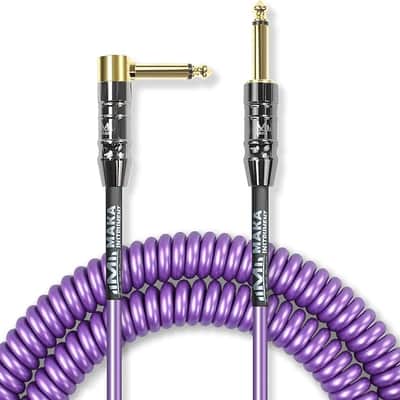 Premium Guitar Coil Cable 20 Feet, Instrument Coiled Curly Cord for Guitar Bass, 1/4 inch Right Angle to Straight, Purple image 1