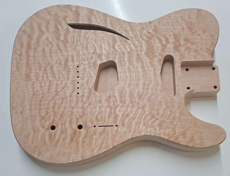 Shepard Custom Guitars Custom Telecaster Body Semi-hollow Backroute Quilted Maple Top On 1pc Okoume 2023 - Unfinished image 1