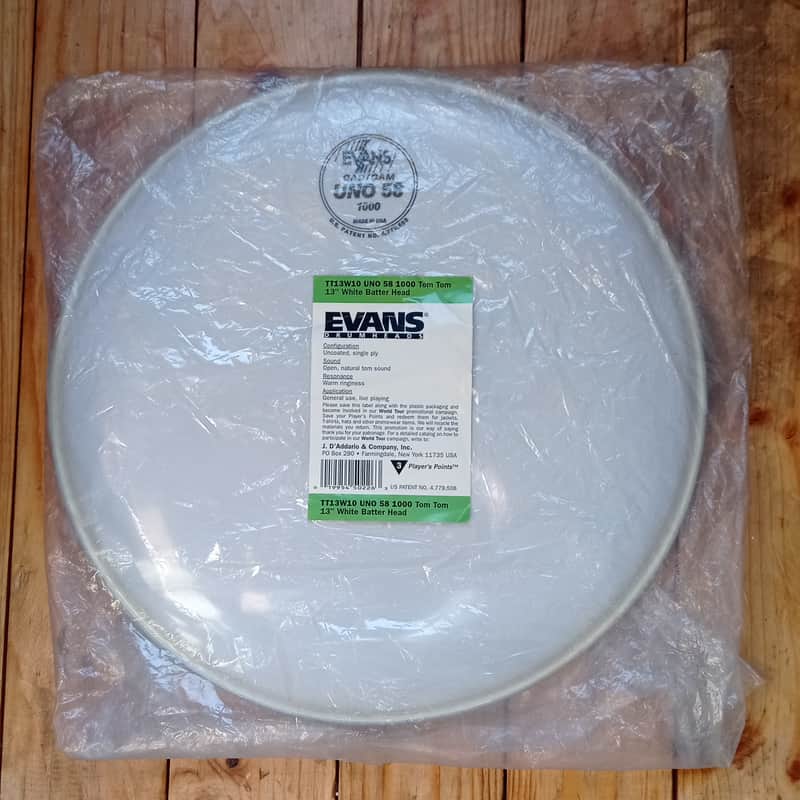 Evans TT13W10 UNO 58 1000 Tom Tom 13" White Batter Head 70s-80s  - Vintage white image 1