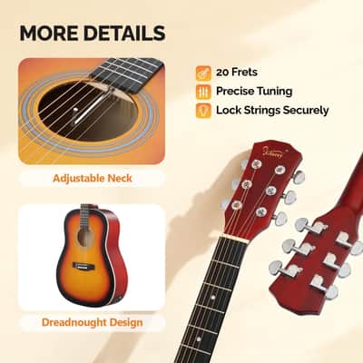 Glarry 41 Inch EQ Acoustic Guitar Kit Dreadnought Design - Sunset image 8