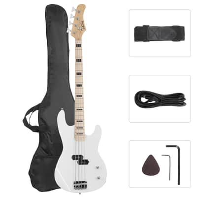 Glarry GP Electric Bass Guitar Without Pickguard White Guitar image 1