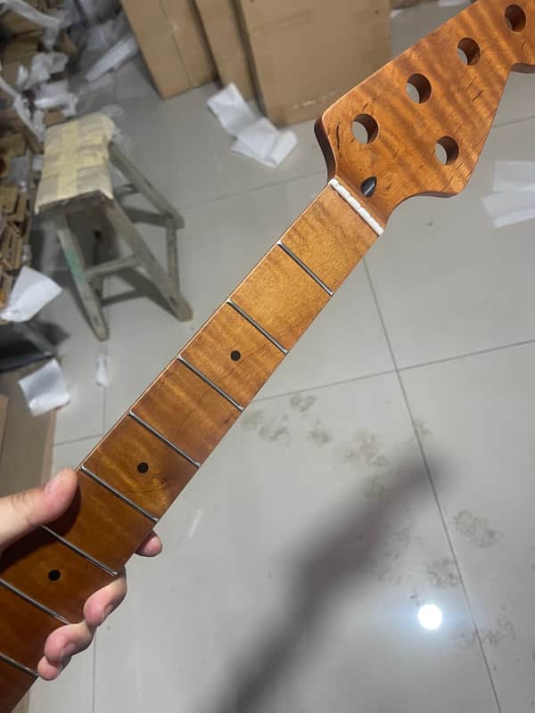 5-string electric bass neck jazz bass stainless steel 21 frets Roasted flame Maple guitar neck 34inch hole 18mm image 1