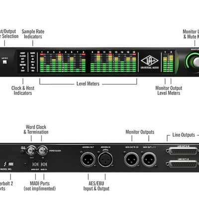 Universal Audio Apollo 16 QUAD Thunderbolt 2 Audio Interface 2010s - Black image 2