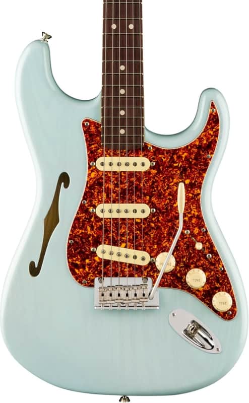 Fender American Professional II Stratocaster Thinline Limited Edition Semi-Hollow Electric Guitar, Rosewood Fingerboard, Transparent Daphne Blue image 1