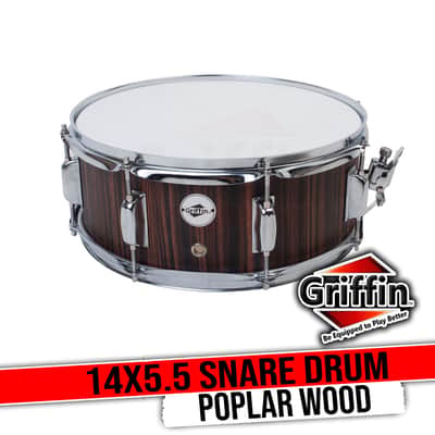 GRIFFIN Snare Drum – 14" x 5.5" (PoplarPro Edition) Wood Shell with Black Hickory PVC, Coated Head, Snare Throw Off, Key & 8 Tuning Lugs image 1