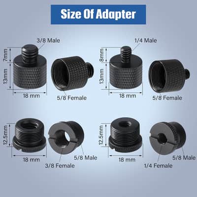 8 Pieces Mic Stand Adapter 5/8 Female to 3/8 Male and 3/8 Female to 5/8 Male, 5/8 Female to 1/4 Male and 1/4 Female to 5/8 Male Screw Thread Adapter Mic Thread Adapter Set for Microphone (Black) image 2