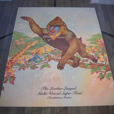 Fender Super Twin & Telecaster Authentic Vintage Poster "The Leather-Lunged Multi-Voiced Super Twin" Artist Endicott Circa-1976-Multi Color image 2