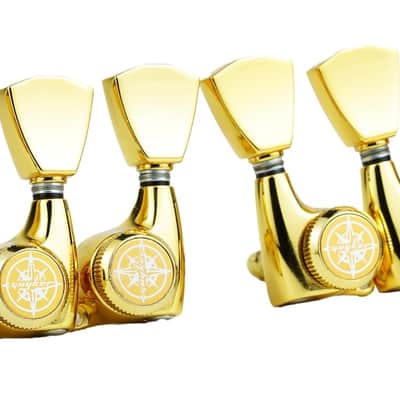 Guitar Locking Tuners (3L + 3R Handed) – 1:21 Lock String Sealed Tuning Key Pegs Machine Heads with Keystone Knob Replacement for Style Electric or Acoustic Guitars – Gold image 2