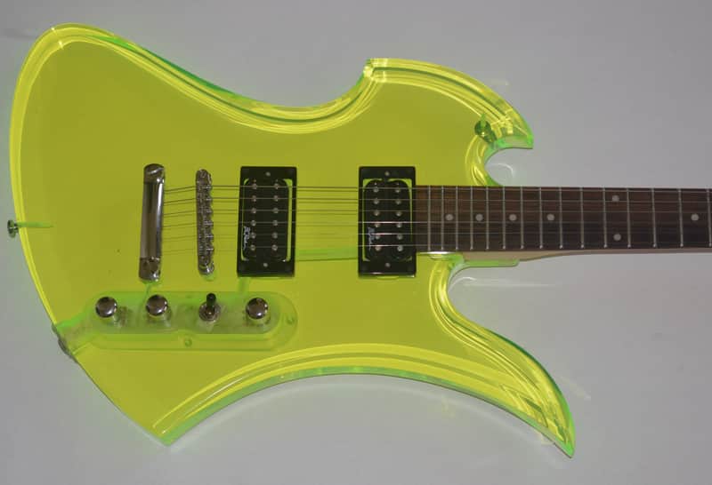 B.C. Rich Mockingbird Clear Acrylic Green Namm 1999 Mint Original Hard Case Rick Derringer Owned image 1