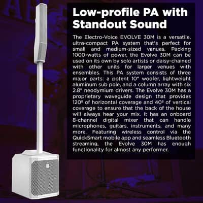 Electro-Voice Evolve 30M Portable Powered Column Loudspeaker System, White, (F.01U.366.322) image 2