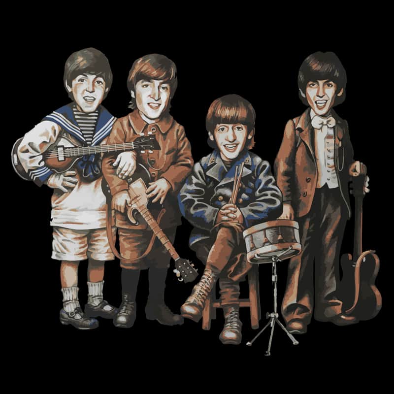 Preschool Beatles Custom Printed T-Shirt Black - X-Large image 1