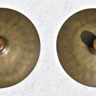 Soleman (?) Vintage 15" Marching Crash Cymbals with Wooden Handles - Traditional Natural Brass - PV Music Drum Shop Inspected and Tested - Play / Sound / Look Great image 4