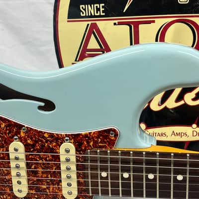 Fender Limited Edition American Professional II Stratocaster Thinline Semi-Hollow Body Electric Guitar - Transparent Daphne Blue image 3