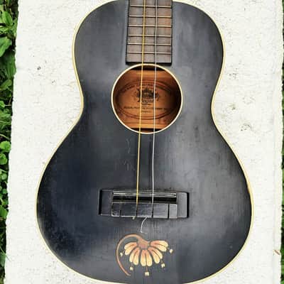 Regal Tenor Ukulele, 1920's-1930's, Black, Stencils, Canvas Gig Bag, Clean image 2