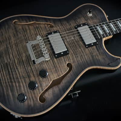 Knaggs Guitars Chena Hollowbody in Charcoal Burst w/ T1 Flame Maple Top image 8