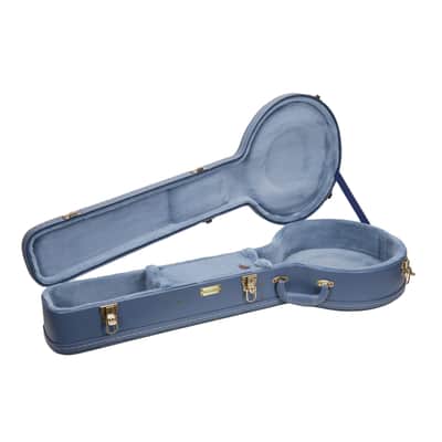 Crossrock Relief Series Banjo Case for 5-String Resonator | Carved Smoke Blue Finish, Monochrome Blue Velvet Interior, Lock – Premium Wooden Hardshell image 3