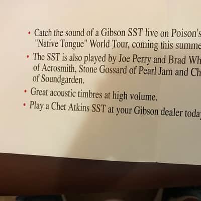 Gibson guitar- Chet Atkins collection brochure/ Brett Michaels poster 1993 image 7