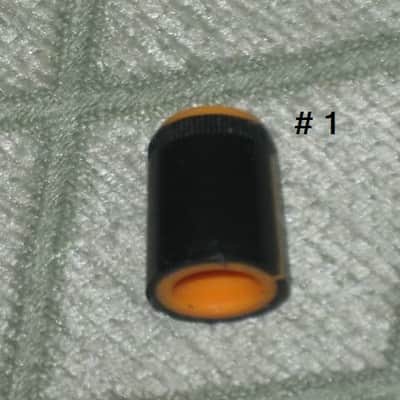 two used genuine Boss DF-2 KNOB, fits split shaft shaft (stem) mid 1980s/early 1990s - TOP: orange with black marker // SIDES: black // hard plastic (NO: pedal/other items) TOP side: some short scratches & few nicks / BLACK areas: few scratches image 10