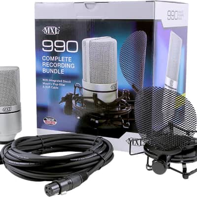 MXL 990 Large Diaphragm Condenser Microphone Complete Bundle, Silver image 1