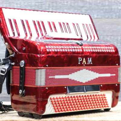 PAM Accordion 120-Bass 41-Key 5-Treble Switch Red Piano Accordion w/Case image 3