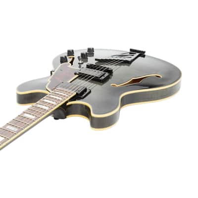 2016 D'Angelico Excel DC Semi-Hollow Electric Guitar w/Stairstep Tailpiece, Grey Black, S16006XXXX image 2