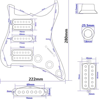 3Ply HSH 11 Hole Loaded Prewired Pickguard w/Alnico 5 Humbucker (2) Single-Coil (1) Pickups Compatible with Strat Fender Squier Guitar (White) image 2