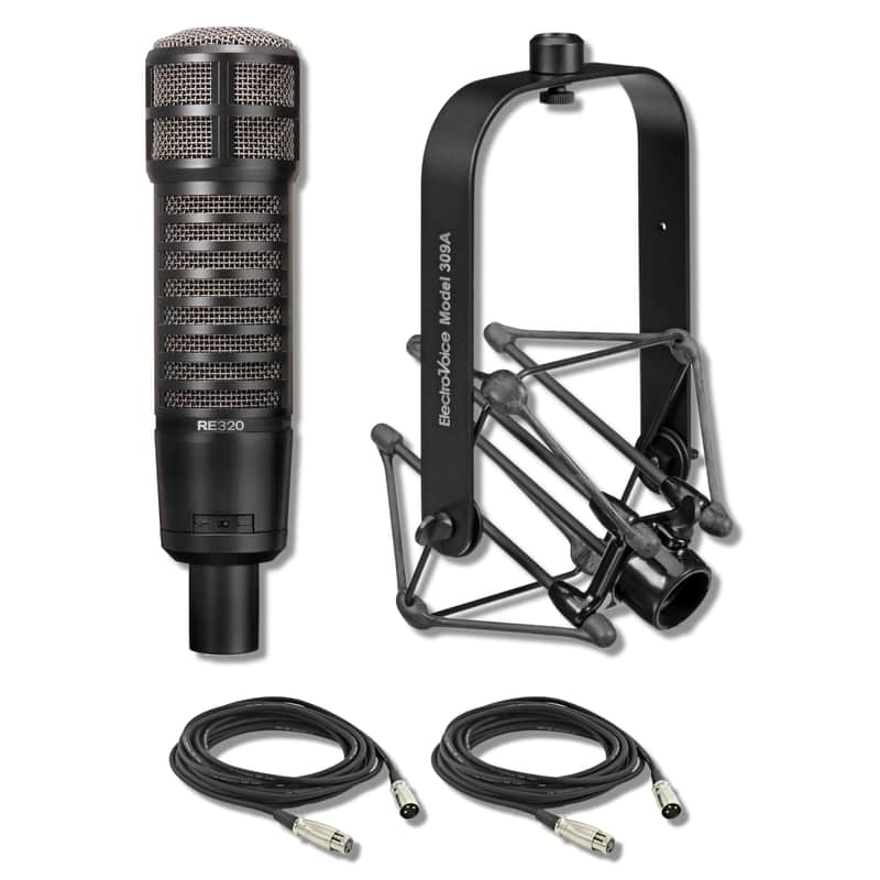 Electro-Voice RE320 Cardioid Dynamic Broadcast Microphone with 309A Suspension Shock Mount and 2x XLR Cables image 1