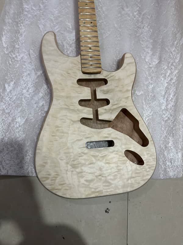 Veneer Tiger Maple Top Mahogany Guitar Strat Style Body with Maple Neck DIY Project image 1