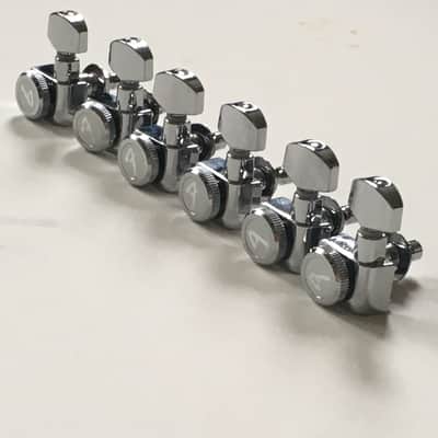 6 LEFTY Genuine Fender LOCKING CHROME Tuners Inline 2pin F Logo L NON Staggered! image 5
