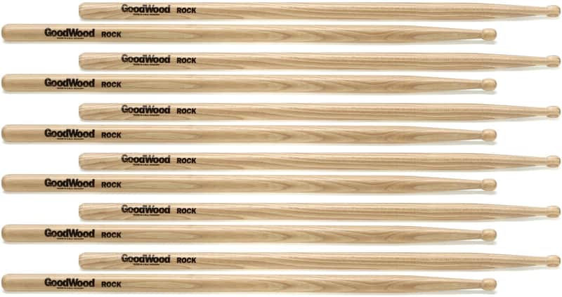 Goodwood US Hickory Drumsticks 6-pair - Rock - Wood Tip (2-pack) Bundle image 1