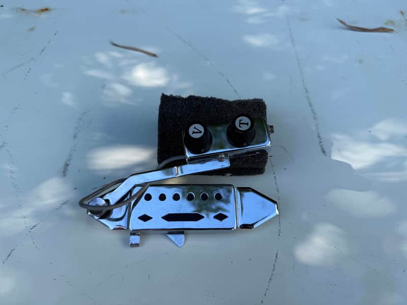 1960s JAX Soundhole Pickup for Acoustic Guitar Chrome GoldFoil Electric Pickup for Teisco Japan Vintage MIJ Menorm KG-1 PU image 1