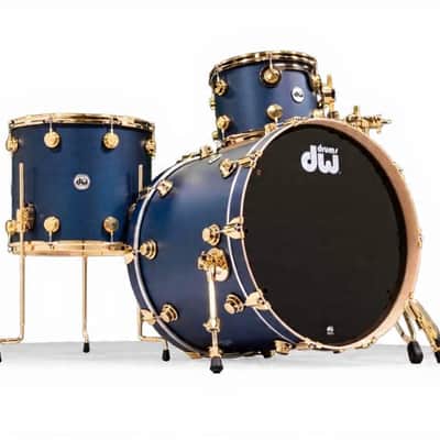 DW Collectors Maple 3pc Shell Pack - Regal Blue Satin Oil With Gold HW image 1
