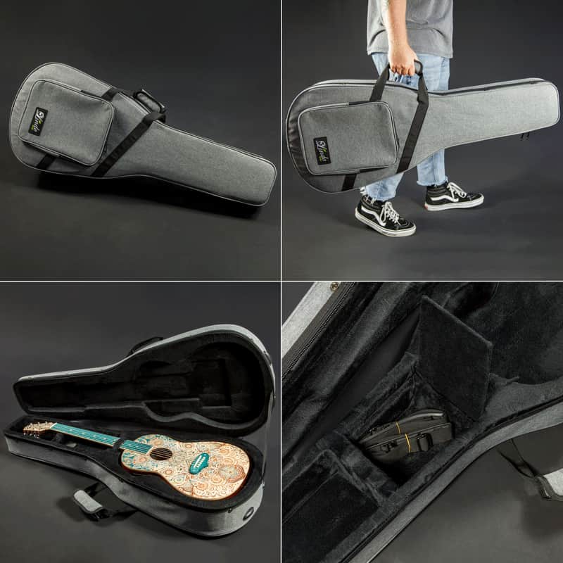 Lindo Acoustic Travel Guitar Eco Hard Case | Plush Lined with Storage Pockets | Sustainable and Eco-Friendly | Designed in The UK | Grey Fabric Finish (Guitar NOT Included) image 1