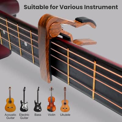 Acoustic Guitar Accessories Kit, Electric Tuner Clip on, 30 Pieces Guitar Picks, Rosewood Color Metal Capo and a String Winder, Fit for Bass, Violin, Ukulele Chromatic, Guitar Beginners Gifts image 3