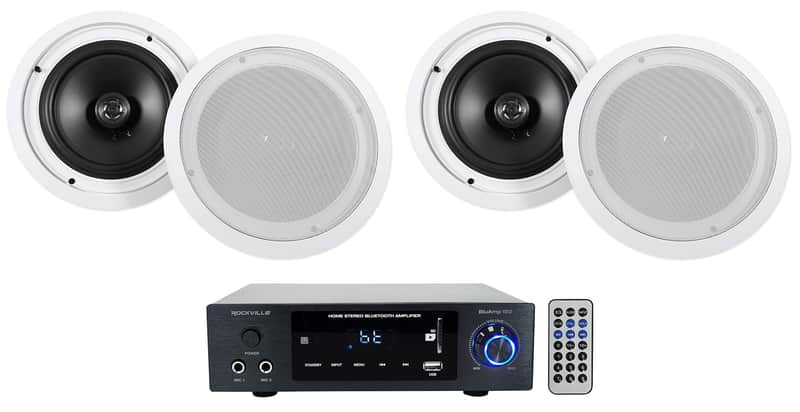 Rockville BLUAMP 150 Home Stereo Bluetooth Receiver + (4) 8" Ceiling Speakers image 1