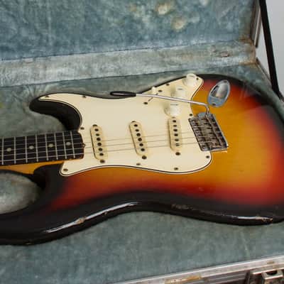 Fender  Stratocaster Solid Body Electric Guitar (1965), ser. #L77176, vintage road case. image 13