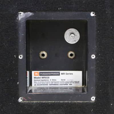 1990s JBL MR 838 3-Way Large Studio Live PA Monitors Black Carpet Cabinets 18” 10” Horn Speakers Bass Monitor Set image 17