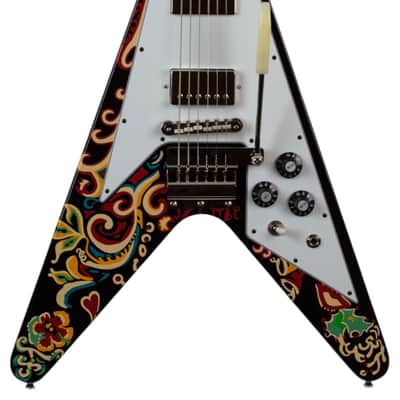 New Epiphone Inspired by Gibson Jimi Hendrix Lovedrops Flying V Ebony w/Hendrix Psychedelic Graphics #24101522797 image 3