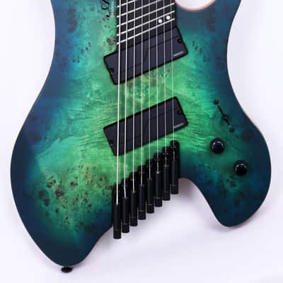 Agile Headless 8 String Multi Scale Fan Fret Electric Guitar GEODESIC Pro 82528 Green Blue Burst image 2