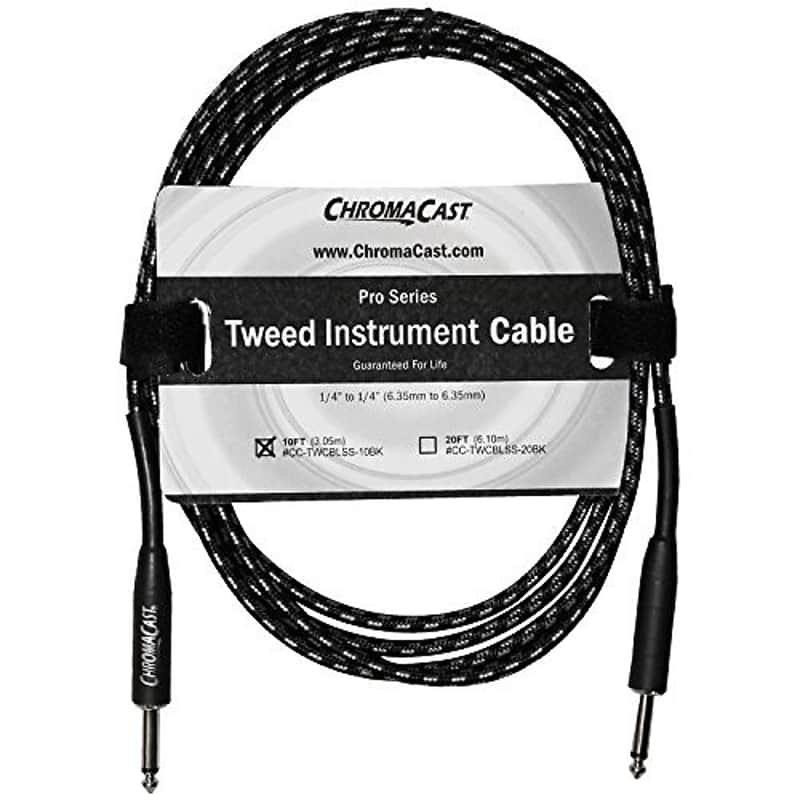 ChromaCast Pro Series Tweed Instrument Cable 10 Feet, Black, 1/4" Straight to 1/4" Straight Ends image 1