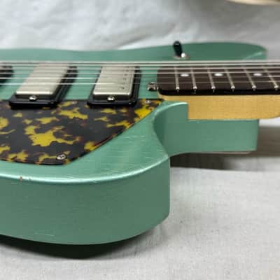Maghini Guitars Skylark Baritone Guitar with COA + Gator Case 2023 - Lightly Aged Jade Metallic image 14