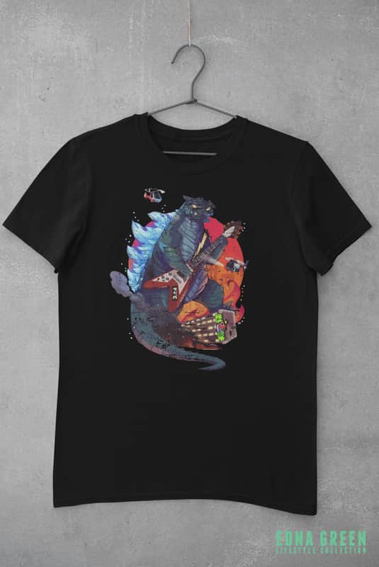 Godzilla Guitar Custom Printed T-Shirt - 2XL Black image 1