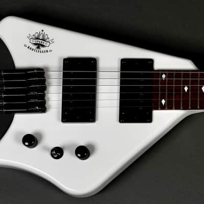 BootLegger Guitar Spade White Headless With Stiletto  Case and Flask image 5