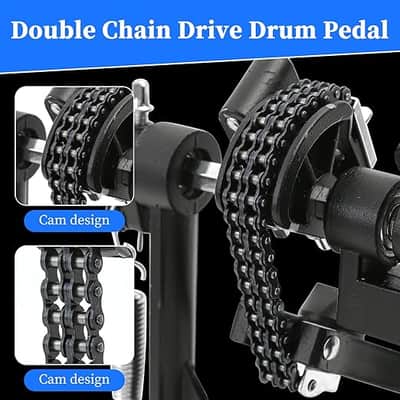 Double Bass drum Pedal,Double Bass Pedal with Adjustable Beater Head,Double Chain Drive Foot Kick Pedal with Drum Key for Drum Set and Electronic Drums image 3