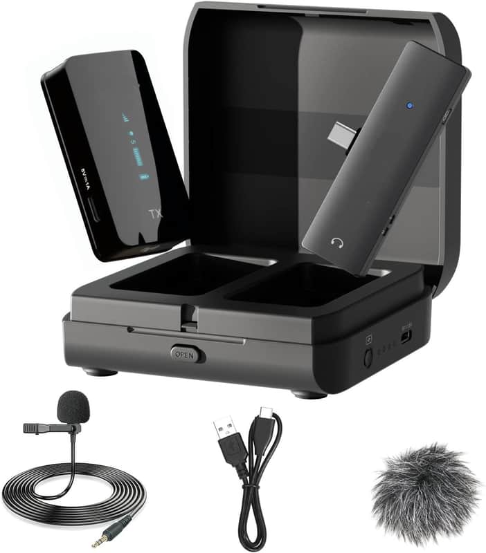 Wireless Lavalier Microphone for Android USB-C Phone Plug Play Externel Type-C Mic for iPhone 15 Compact Clip on Lapel Mic for Video Recording Interview YouTube Live Streaming image 1