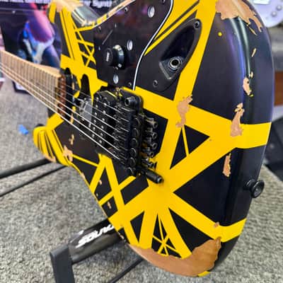 EVH Limited Edition Striped Series Frankenstein Frankie, Maple Fingerboard, Black with Yellow Stripes, Aged image 12