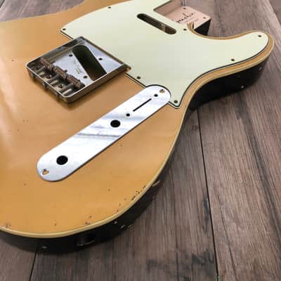 FRANCHIN Mars guitar body Relic Aged Gold Metallic turned green and Black 100% Nitro Lacquer Cracks Single Binding SS Alder Telecaster-Tele-T-Style Made in Italy - Stock piece #23020626 image 6